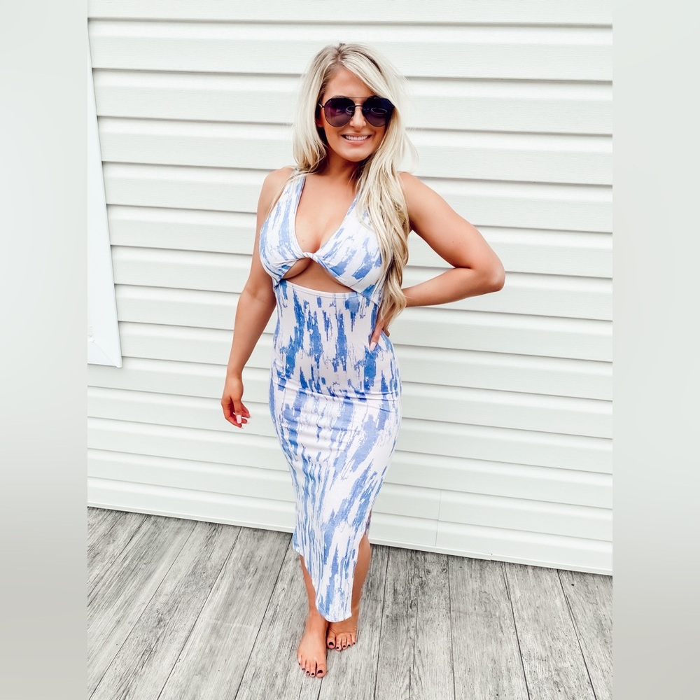 Blue and White Patterned Dress